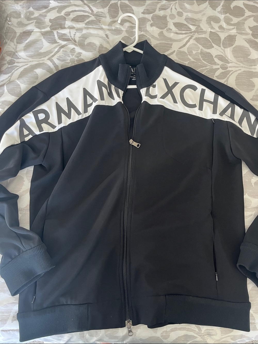 Armani Exchange Black and White Logo Track Jacket
